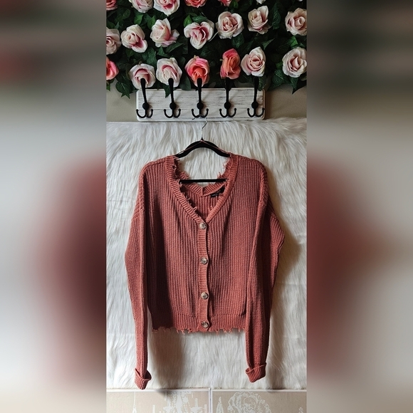moon & madison Sweaters - Anthropologie Moon & Madison *Rare* Deep V Fray Cardigan (NWT)